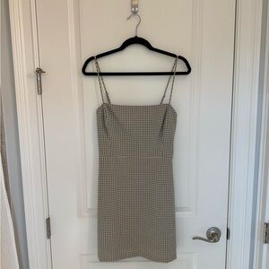 Aritzia Wilfred Beige Checkered Mini Dress Size 8
